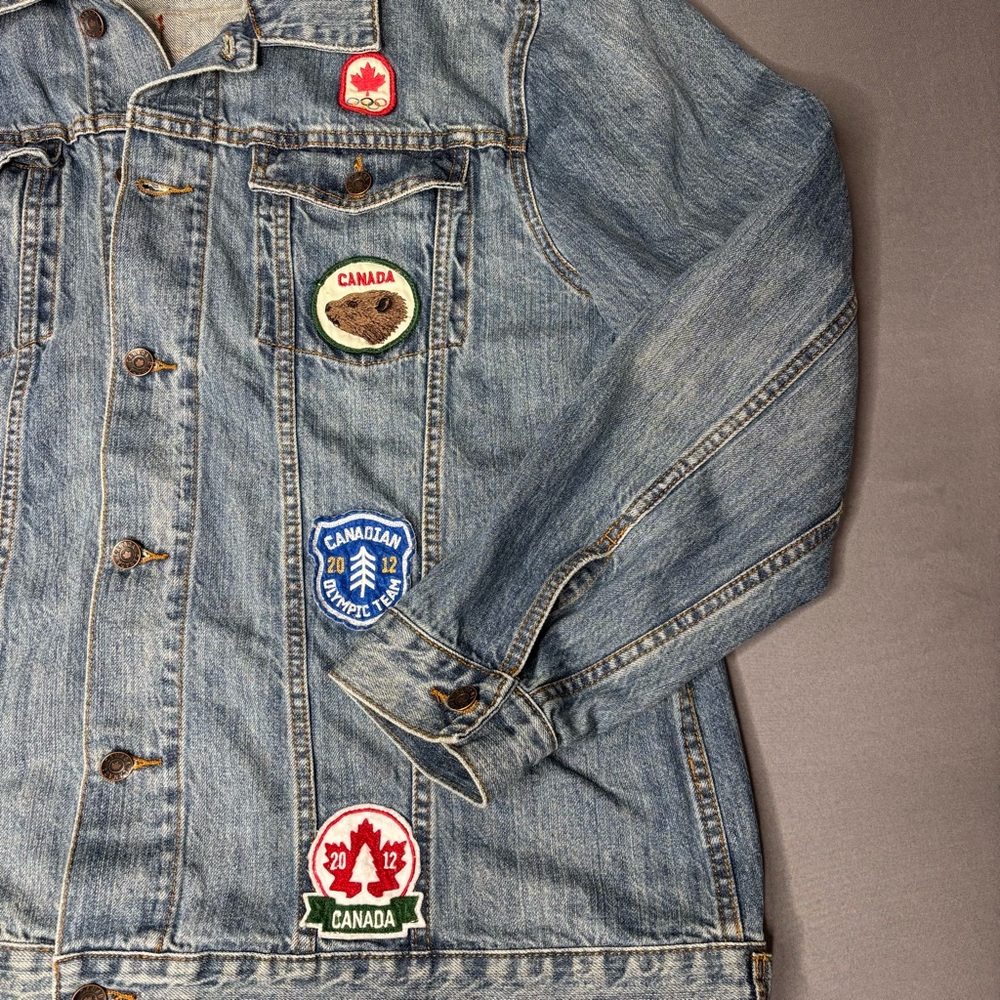 Olympics Canada Jacket Mens Extra Large Hudson's Bay Patches Denim 2012 London - Picture 2 of 12